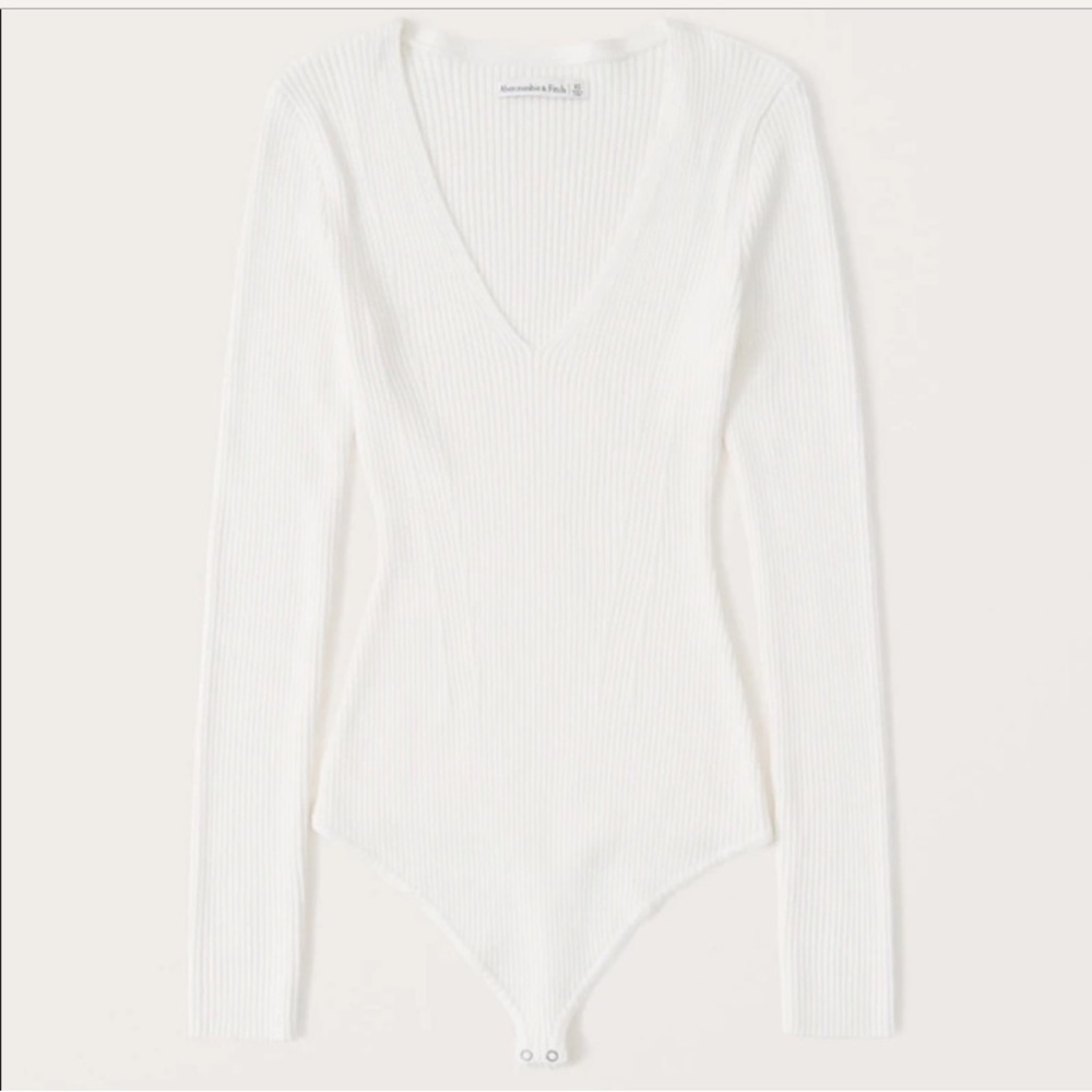 White Abercrombie knit long sleeve bodysuit